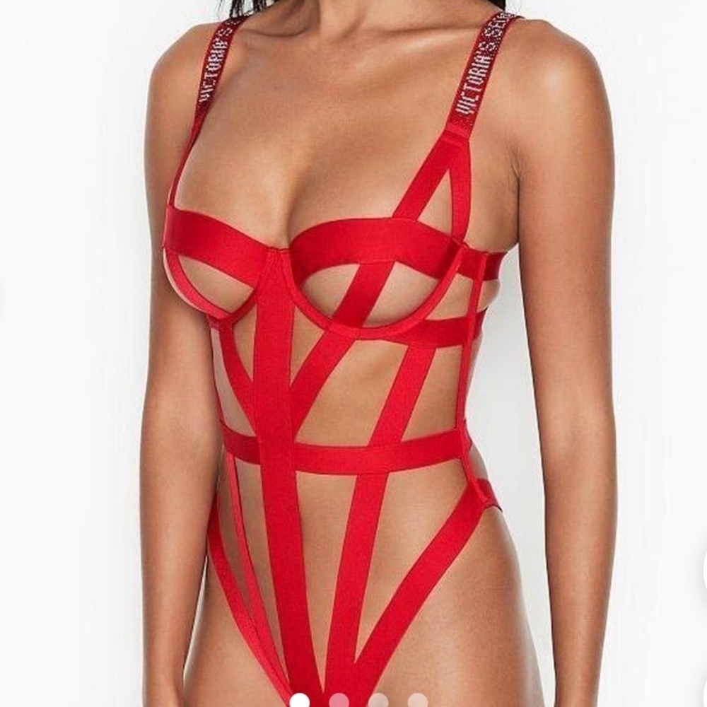 NWOT Victoria's Secret Red Embellished Strappy Bodysuit M